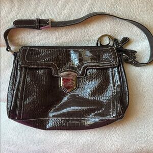 Liz Claiborne Y2K  Dark Brown Crocodile-Embossed Shoulder Bag